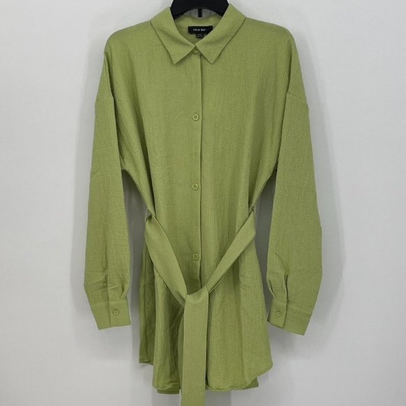 Lola May shirt Dress with Tie Waist in Green - Picture 3 of 7